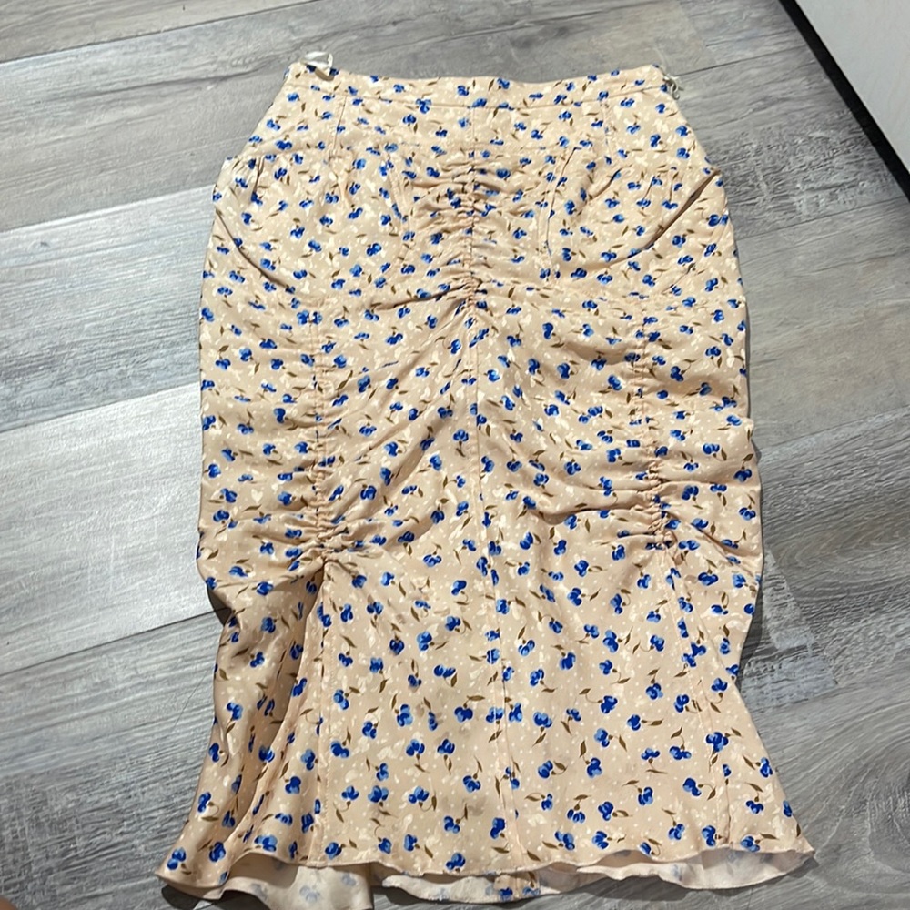 Nina Ricci Pink Blue Floral Midi Skirt